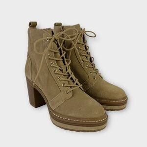 Steve Madden Sheridan Suede Leather Heeled Lug Sole Lace-Up Boot Tan Size 7.5